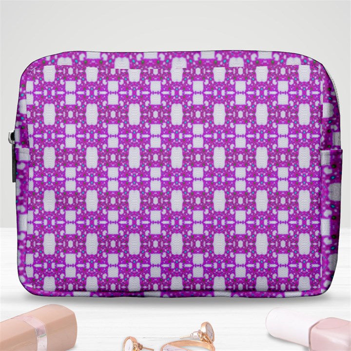 Pink  White  Abstract Pattern Make Up Pouch (Large)