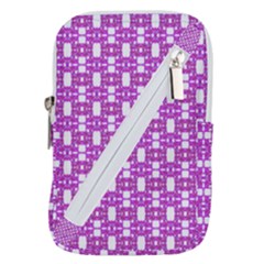 Pink  White  Abstract Pattern Belt Pouch Bag (small) by BrightVibesDesign