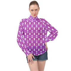 Pink  White  Abstract Pattern High Neck Long Sleeve Chiffon Top by BrightVibesDesign