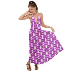 Pink  White  Abstract Pattern Backless Maxi Beach Dress