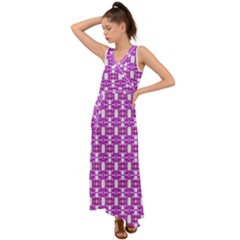 Pink  White  Abstract Pattern V-neck Chiffon Maxi Dress by BrightVibesDesign