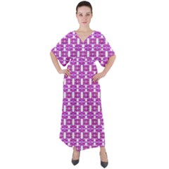 Pink  White  Abstract Pattern V-neck Boho Style Maxi Dress by BrightVibesDesign