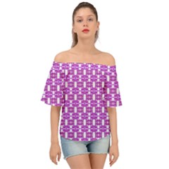 Pink  White  Abstract Pattern Off Shoulder Short Sleeve Top