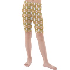 Yellow  White  Abstract Pattern Kids  Mid Length Swim Shorts by BrightVibesDesign