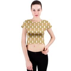 Yellow  White  Abstract Pattern Crew Neck Crop Top by BrightVibesDesign