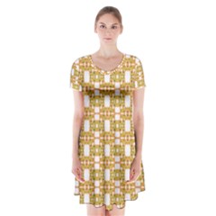 Yellow  White  Abstract Pattern Short Sleeve V-neck Flare Dress by BrightVibesDesign