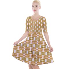 Yellow  White  Abstract Pattern Quarter Sleeve A-line Dress by BrightVibesDesign