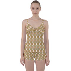 Yellow  White  Abstract Pattern Tie Front Two Piece Tankini by BrightVibesDesign