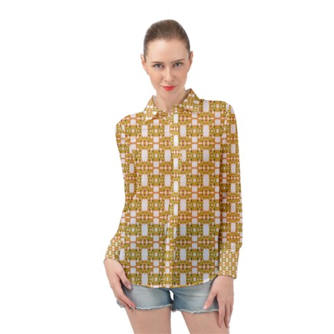 Yellow  White  Abstract Pattern Long Sleeve Chiffon Shirt by BrightVibesDesign