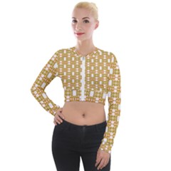 Yellow  White  Abstract Pattern Long Sleeve Cropped Velvet Jacket by BrightVibesDesign