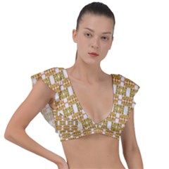 Yellow  White  Abstract Pattern Plunge Frill Sleeve Bikini Top by BrightVibesDesign