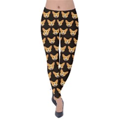 Cute Welsh Corgi Dog Face Brown Velvet Leggings