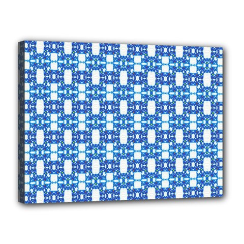 Blue White  Abstract Pattern Canvas 16  X 12  (stretched) by BrightVibesDesign