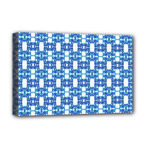 Blue White  Abstract Pattern Deluxe Canvas 18  X 12  (stretched) by BrightVibesDesign