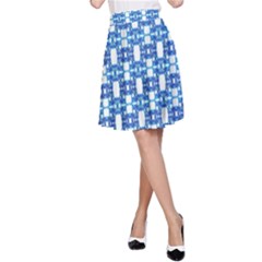 Blue White  Abstract Pattern A-line Skirt by BrightVibesDesign