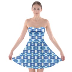 Blue White  Abstract Pattern Strapless Bra Top Dress by BrightVibesDesign