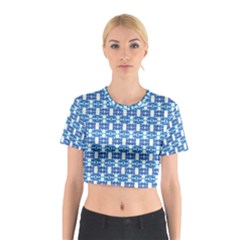 Blue White  Abstract Pattern Cotton Crop Top by BrightVibesDesign