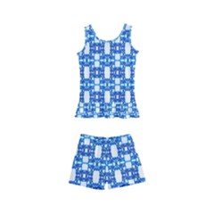 Blue White  Abstract Pattern Kids  Boyleg Swimsuit by BrightVibesDesign