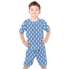 Blue White  Abstract Pattern Kids  Tee And Shorts Set by BrightVibesDesign