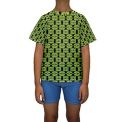 Green Black Abstract Pattern Kids  Short Sleeve Swimwear by BrightVibesDesign