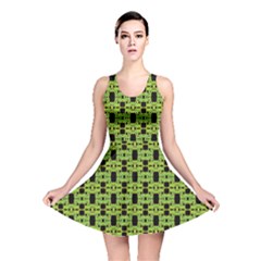 Green Black Abstract Pattern Reversible Skater Dress by BrightVibesDesign