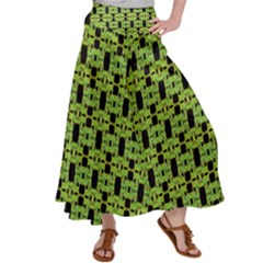 Green Black Abstract Pattern Satin Palazzo Pants by BrightVibesDesign