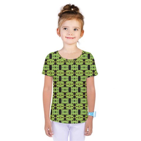 Green Black Abstract Pattern Kids  One Piece Tee by BrightVibesDesign