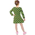 Green Black Abstract Pattern Kids  Long Sleeve Velvet Dress View2