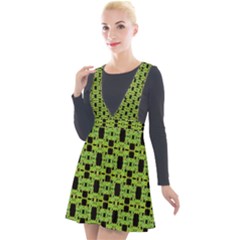 Green Black Abstract Pattern Plunge Pinafore Velour Dress by BrightVibesDesign