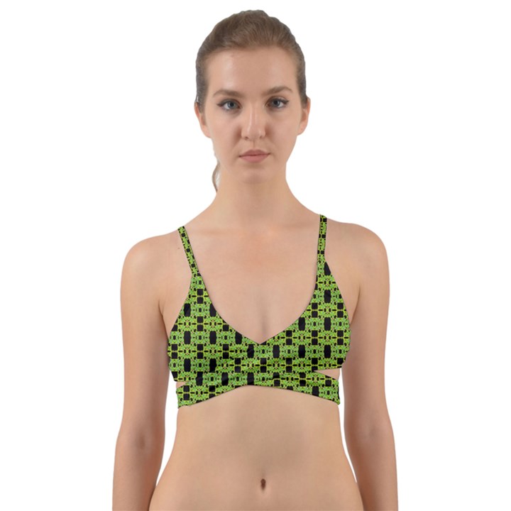 Green Black Abstract Pattern Wrap Around Bikini Top