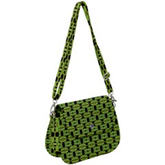 Green Black Abstract Pattern Saddle Handbag