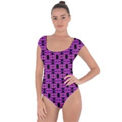 Pink Black Abstract Pattern Short Sleeve Leotard  by BrightVibesDesign