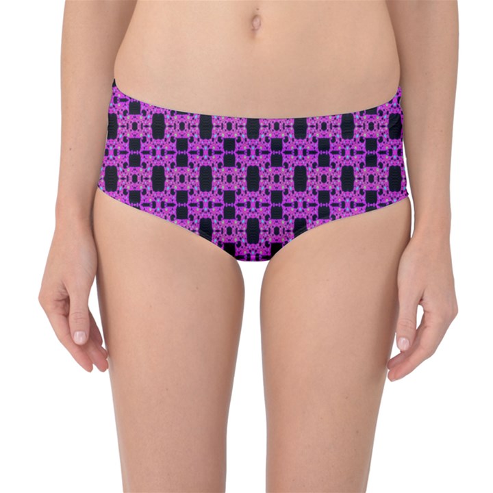 Pink Black Abstract Pattern Mid-Waist Bikini Bottoms