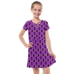 Pink Black Abstract Pattern Kids  Cross Web Dress