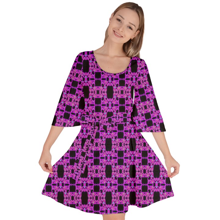 Pink Black Abstract Pattern Velour Kimono Dress