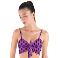 Pink Black Abstract Pattern Woven Tie Front Bralet