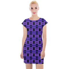 Purple Black Abstract Pattern Cap Sleeve Bodycon Dress by BrightVibesDesign