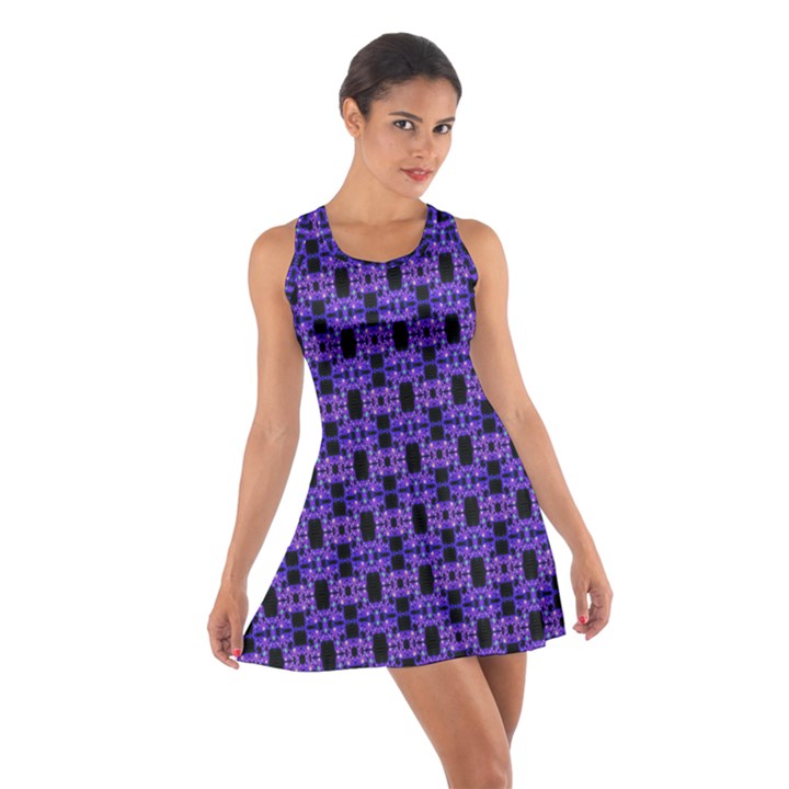 Purple Black Abstract Pattern Cotton Racerback Dress