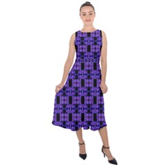 Purple Black Abstract Pattern Midi Tie-back Chiffon Dress by BrightVibesDesign