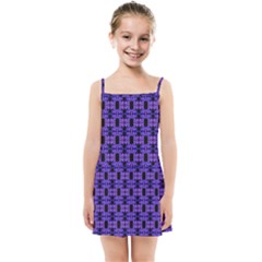 Purple Black Abstract Pattern Kids  Summer Sun Dress by BrightVibesDesign