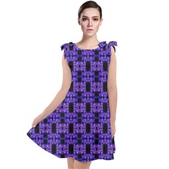 Purple Black Abstract Pattern Tie Up Tunic Dress