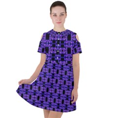 Purple Black Abstract Pattern Short Sleeve Shoulder Cut Out Dress  by BrightVibesDesign