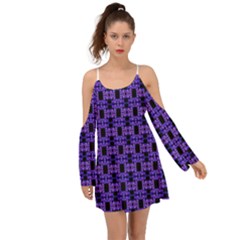 Purple Black Abstract Pattern Kimono Sleeves Boho Dress