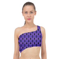 Purple Black Abstract Pattern Spliced Up Bikini Top  by BrightVibesDesign