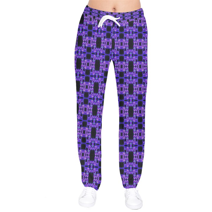 Purple Black Abstract Pattern Women velvet Drawstring Pants