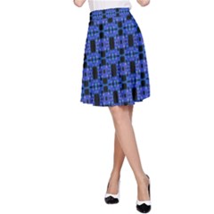 Blue Black Abstract Pattern A-line Skirt by BrightVibesDesign