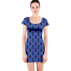 Blue Black Abstract Pattern Short Sleeve Bodycon Dress by BrightVibesDesign