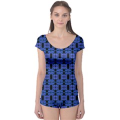 Blue Black Abstract Pattern Boyleg Leotard  by BrightVibesDesign