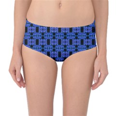 Blue Black Abstract Pattern Mid-waist Bikini Bottoms by BrightVibesDesign