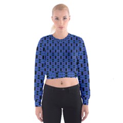 Blue Black Abstract Pattern Cropped Sweatshirt by BrightVibesDesign